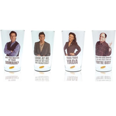 Silver Buffalo Seinfeld 16-Ounce Pint Glasses | Set of 4 | Jerry, George, Elaine, Kramer