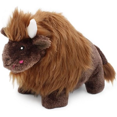 ZippyPaws Wooliez Plush Toy for Dogs, Fluffy Stuffed Chew Toy with Squeaker for Medium to Large Dogs, Billie The Bison