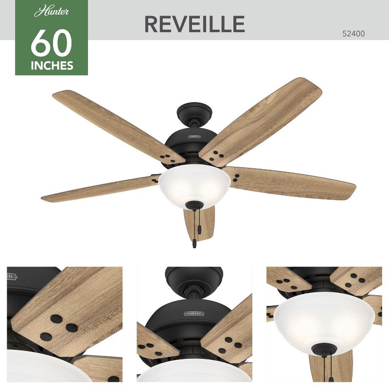  60" Reveille Ceiling Fan with Light Kit and Pull Chain (Includes LED Light Bulb) - Hunter Fan, 2 of 11