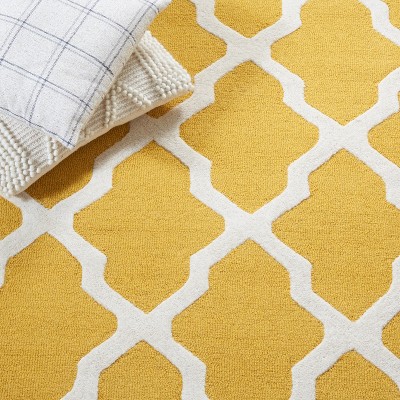 Ivory and Gold 6' x 6' Square Hand-Tufted Wool Area Rug
