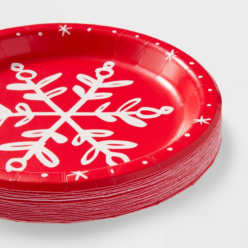 20ct Christmas Snowflake Red Snack Plate - Spritz&#8482;, 3 of 4