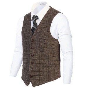 Gioberti Men's 6 Button Slim Fit Formal Herringbone Tweed Vest - 1 of 2