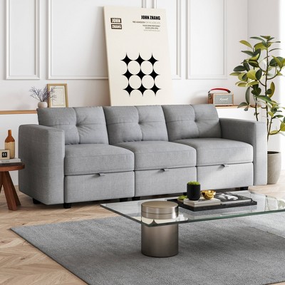 ATJafurn Upholstered Sectional Sofa With Storage, Sleeper Couches Square Arm Sofa For Living Room, Apartments and Small Space