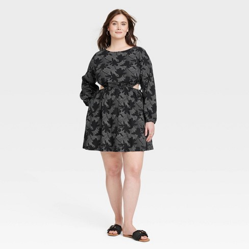 Women's Balloon Long Sleeve Mini A-line Dress - Universal Thread™ Black  Floral 4x : Target