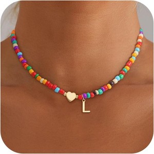 Beaded Initial Necklace Colorful Letter Choker Christmas Gift for Teens - 1 of 4