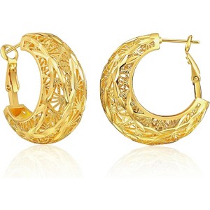 14K Gold Plated Chunky Dangle Hoop Earrings for Women | Medium Thick Huggie Statement Jewelry - 1 of 4