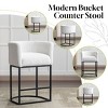 27.5" Counter Height Stools with Barrel Back and Arms,Modern Bar Stools Set of 2, Upholstered Seat Linen Kitchen Island Chair-Maison Boucle - 3 of 4