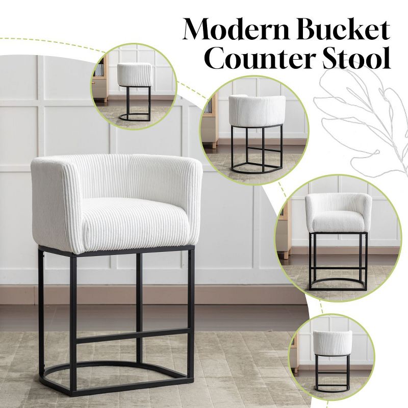 27.5" Counter Height Stools with Barrel Back and Arms,Modern Bar Stools Set of 2, Upholstered Seat Linen Kitchen Island Chair with Black Metal Frame, 3 of 9