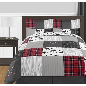 Sweet Jojo Designs Full/Queen Comforter Bedding Set Rustic Patch Red Black and Grey 3pc - 1 of 3
