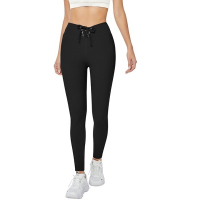 Clearlove Women's High-Waisted Lace-Up Ribbed Leggings Pants