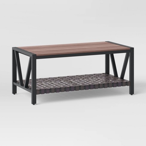 Oak Park Patio Coffee Table Outdoor Furniture Dark Brown Threshold Metal Frame Slatted Resin Shelf Target