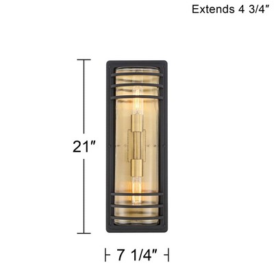 21" Black and Brass Industrial Outdoor Wall Light with Clear Glass