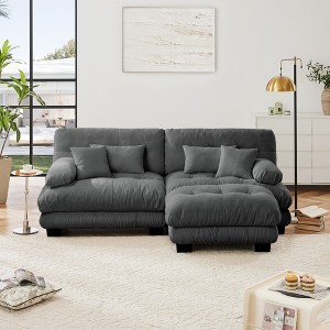 TiramisuBest Chenille Sectional Sofa, 2-Seater with Lumbar & Throw Pillows, Upholstered Wide Arm Sofa with Convertible Ottoman, White - 1 of 4