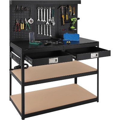 48" Tool Storage Workbench Steel Tool Table 1000lbs Capacity With Pegboard & 2 Drawers