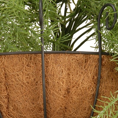 Gloss Black Steel Wire Basket with Lifelike Pine Arrangement