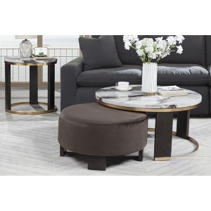 MDF Faux Marble Round Nesting Coffee Table with Ottoman, Metal Frame and Velvet Upholstered Seat for Living Room - 1 of 4