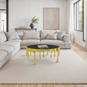 Royal Hampton Coffee Table | 36 Inch Round Glass Top | Melting Drip Design | Antique Gold - 1 of 1
