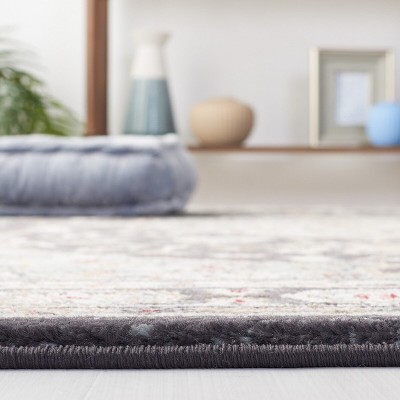 Anthracite & Teal Floral Elegance Synthetic 6' x 9' Area Rug