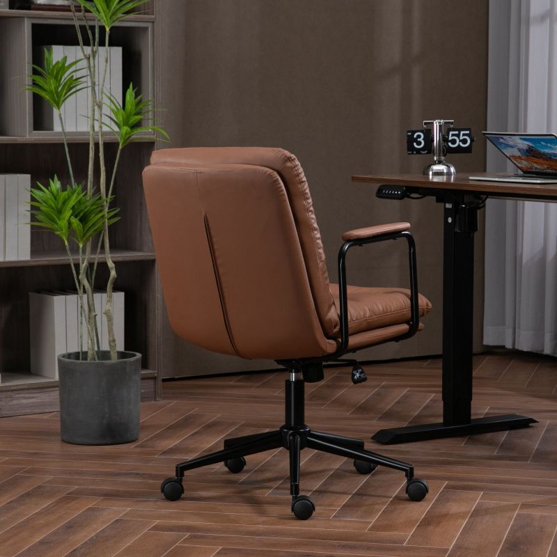 Office Chair, Mid Back Home Office Task Chair with Wheels and Arms Ergonomic PU, Rolling Swivel Chair with Padded Armrest recline 40°-The Pop Home, 2 of 10