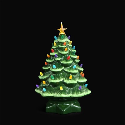 14" Green Nostalgic Ceramic LED Christmas Tree with Multicolor Lights