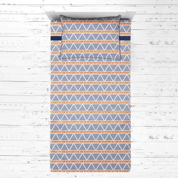Bacati - Liam Large Triangles Orange Navy Muslin 3 pc Toddler Bed Sheet Set