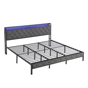 NicBex King Size Bed Frame with Storage Headboard Charging Station and LED Lights Dark Grey - 1 of 4