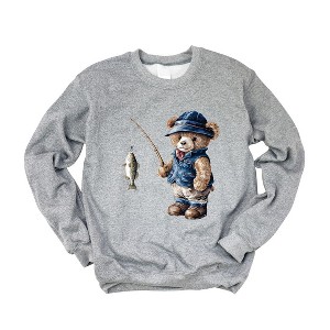 Simply Sage Market Women's Graphic Sweatshirt Teddy Bear Fisherman - 1 of 4
