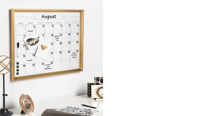 27.25&#34; x 1.5&#34; Calter Framed Magnetic Dry Erase Monthly Calendar Gold - Kate and Laurel, 2 of 7, play video