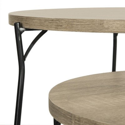 Light Brown Round Wood and Metal Stacking End Table