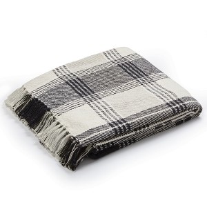 Americanflat 100% Cotton Throw Blanket for Couch - 50x60 -  Rustic Cream Throw Blanket for Bed, Sofa or Chair [Beige Black Plaid] - 1 of 4