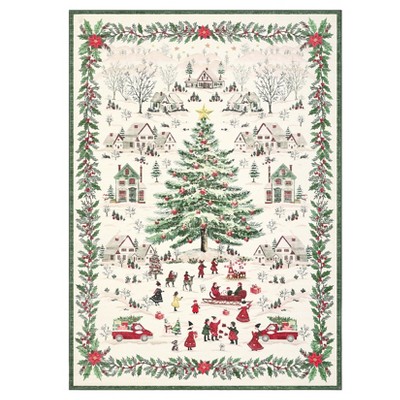 Washable Christmas Area Rugs, Christmas Tree Print Winter Home Decor Rug, Xmas Soft Non Slip Throw Carpet