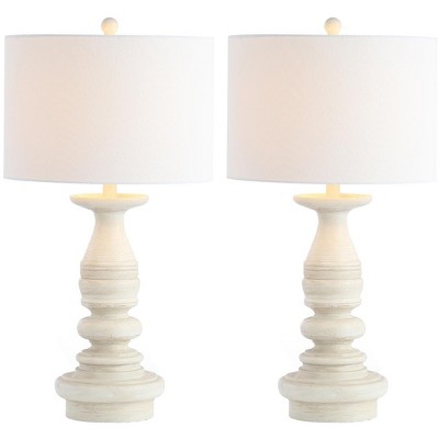 Jareth White Wash Traditional Table Lamp Set with Cotton Shade