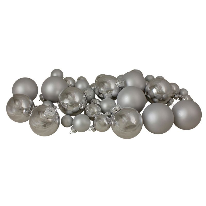 Northlight 40ct Shiny and Matte Silver Glass Ball Christmas Ornaments 2.5", 1 of 7