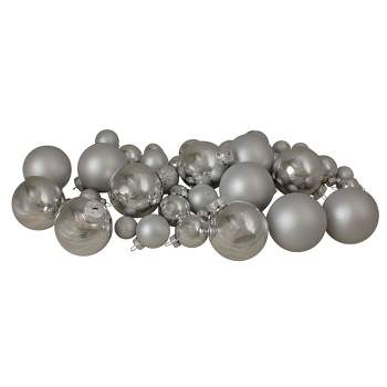 Northlight 40ct Shiny and Matte Silver Glass Ball Christmas Ornaments 2.5"
