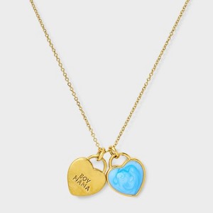Tiny Tags 14K Gold Ion Plated "Boy Mama" Heart with Blue Swirl Enamel Double Heart Pendant Necklace - Gold/Blue - 1 of 4