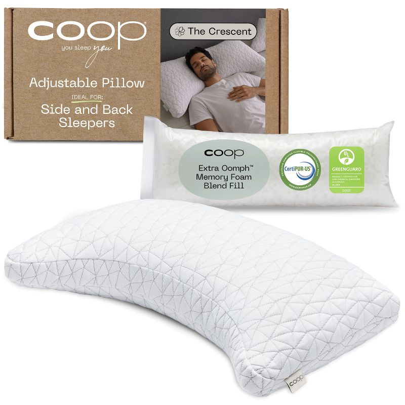 Coop Home Goods Crescent Back and Side Sleeper Pillow - Neck and Shoulder Pain Relief, Memory Foam Pillow, Bed Pillow for Sleeping, 1 of 8
