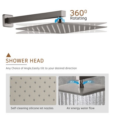 Large Brushed Nickel Dual Square Wall Mounted Shower System