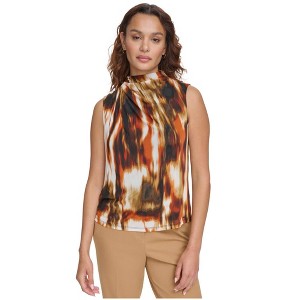 Calvin Klein Womens Printed Mesh Pullover Blouse, Multicoloured, Small - 1 of 1