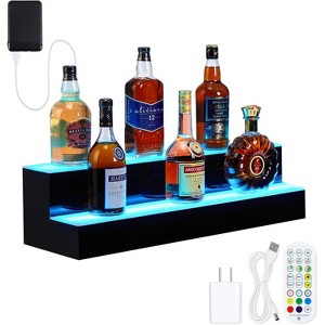 Coucheta LED Lighted Liquor Bottle Shelf, 3-Steps Color Changing Bar Display with Remote & App, Wall Mounted Wood Alcohol Shelf - 1 of 4
