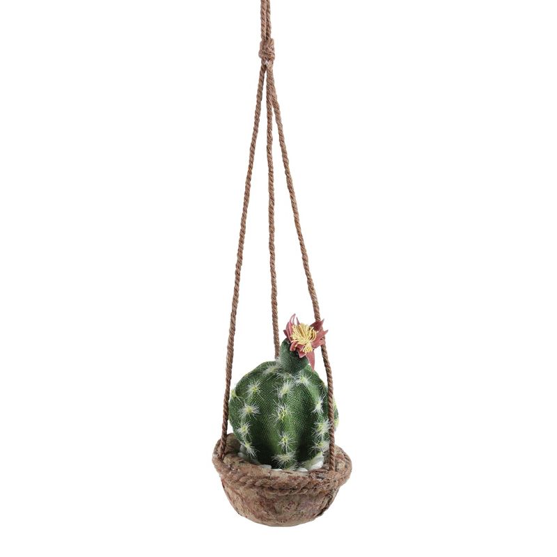 Northlight 7" Flowering Cactus Artificial Hanging Potted Plant - Green/Brown, 1 of 2