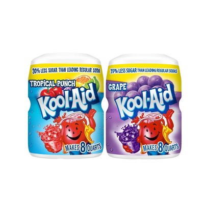 Kool-Aid Sugar Sweetened Powdered Drink Mix, 19 oz. (Tropical Punch and Grape) Pack of 2