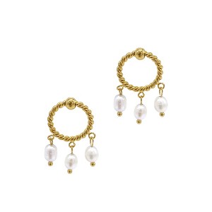 Adornia Tarnish Resistant 14k Gold Plated Cable Hoop and 3-Pearl Dangle Earrings - 1 of 3