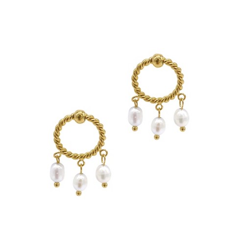 Adornia Tarnish Resistant 14k Gold Plated Cable Hoop and 3-Pearl Dangle Earrings - image 1 of 3