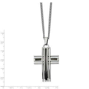 Chisel Stainless Steel with Black Carbon Fiber Inlay Cross Pendant on a 24" Curb Chain Necklace - 1 of 2