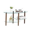 Okak Oval Modern 3-Tier Coffee Table with Tempered Glass Top & Sturdy Wood Legs, Side Tea Table with Open Shelf  for Living Room - 4 of 4