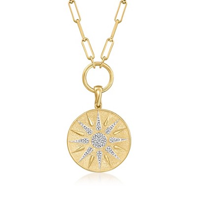 Ross-Simons 0.20 ct. t.w. Diamond Sun Paper Clip Link Pendant Necklace in 18kt Gold Over Sterling