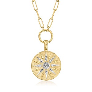 Ross-Simons 0.20 ct. t.w. Diamond Sun Paper Clip Link Pendant Necklace in 18kt Gold Over Sterling - 1 of 4