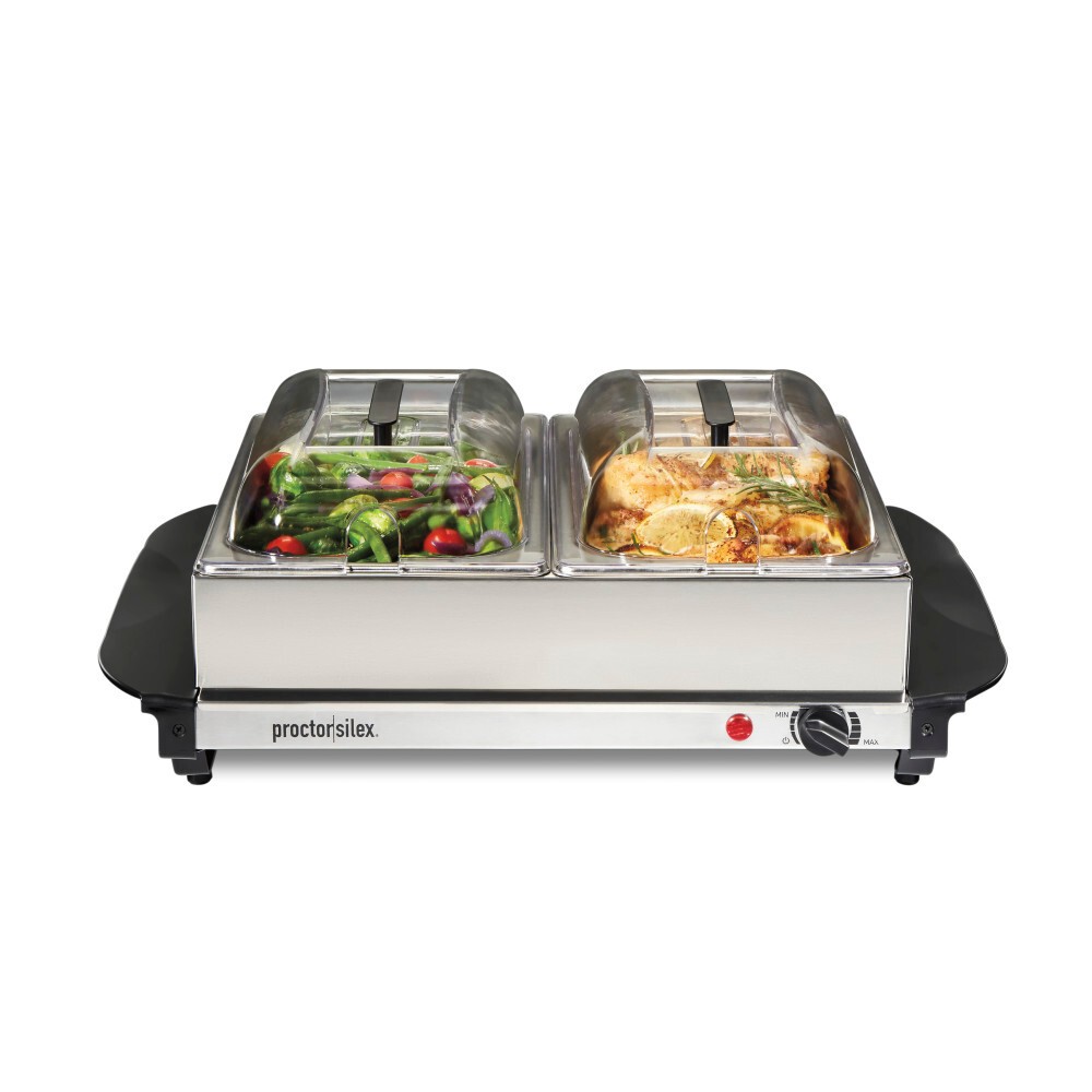 Photos - Pan Proctor Silex Double Buffet Server - 34320: Metal Food Warmer, 200W, Dishwasher-Safe Parts, Black, 5 Qt Capacity 