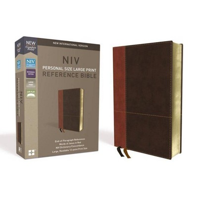 NIV, Personal Size Reference Bible, Large Print, Imitation Leather, Brown, Red Letter Edition, Comfort Print - by  Zondervan (Leather Bound)