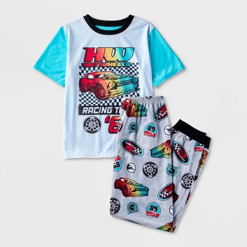 Boys' Hot Wheels 2pc Short Sleeve Top And Jogger Pajama Set - Gray